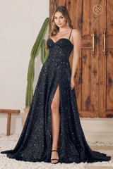 Nox Anabel A1241 Long Spaghetti Strap Sequin Prom Dress