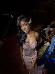 Luxury Pink Prom Dresses Sweetheart Corset Mermaid Long Party Dress Sequin Graduations Gowns For Teens High Schools AB1990
