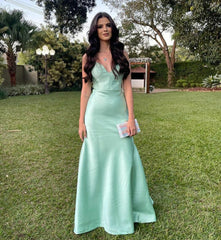 Modest Mermaid Spaghetti Straps Mint Green Satin Prom Dresses Inspiration Long Party Evening Dress 18th Birthday Outfits AB2361