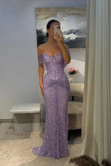 Modest Senior Prom Dresses High Schools Inspiration Mermaid Sweetheart Lilac Sequins Semi Formal Grad Long Prom Dress For Teens AB1977
