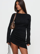 Que Sera Long Sleeve Mini Dress Black