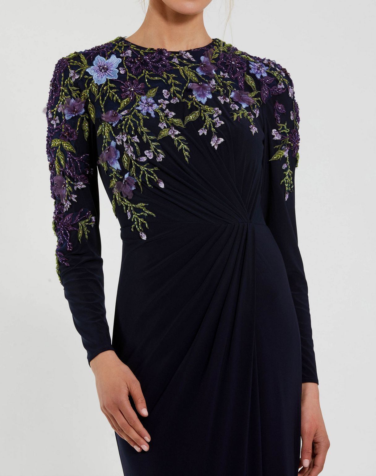 Long Sleeve Floral Prom Dress Formal Mac Duggal 11806