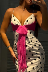 Charming Spaghetti Straps Polka Dots Mermaid Formal Prom Dresses With Bow Birthday Outfits AB2310
