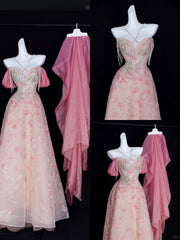 Romantic A line Halter Pink Sequined With Beaded Formal Dress Long Prom Dresses N2826