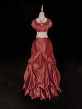 Vintage Prom Dresses 80s Ball Gown Square Neck Rust Red Satin Short Sleeves With Ruffled Semi Formal Evening Outfits N3625