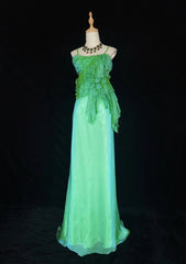 Beautiful Prom Dresses A Line Spaghetti Strap Green Chiffon With Ruffle Long Evening Outfits N3331