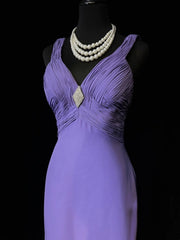 Vintage Prom Dresses A line V Neckline Purple Chiffon 80s Long Formal Evening Outfits N3887