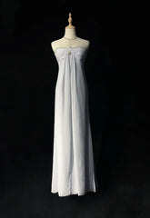 Vintage 90s Prom Dresses A Line Strapless Silver Chiffon Empire Long Prom Gown N3019