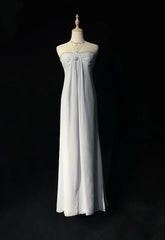 Vintage 90s Prom Dresses A Line Strapless Silver Chiffon Empire Long Prom Gown N3019