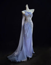 Beautiful Prom Dresses Mermaid One Shoulder Lilac With Appliqued Sleeveless Long Formal Evening Outfits N3642