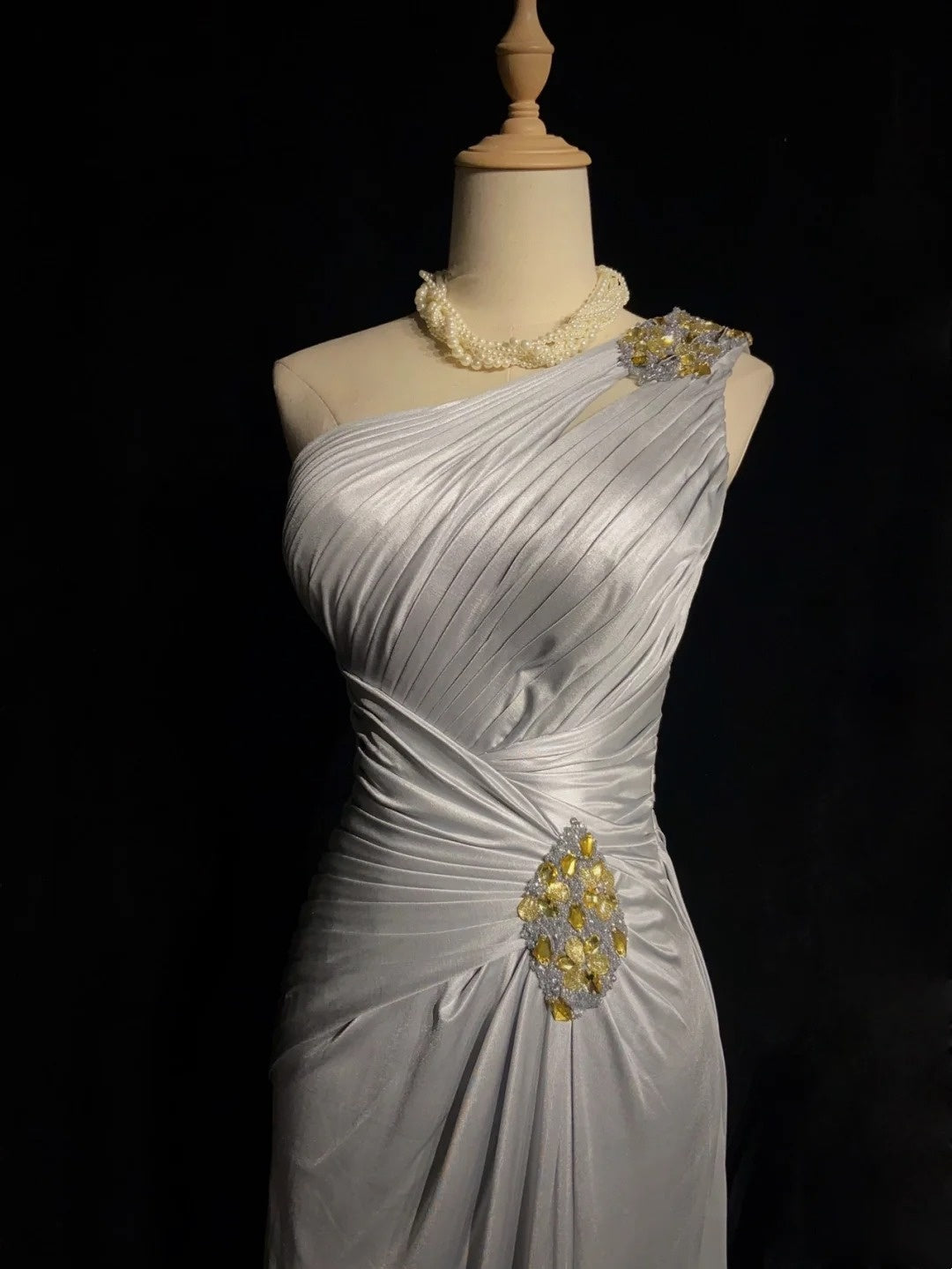 Beautiful Prom Dresses A line One Shoulder Silver Grey Long Formal Evening Outfits N3663