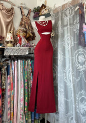 Modest Prom Dresses Mermaid Burgundy With Split Long Formal Evening Dress N3868