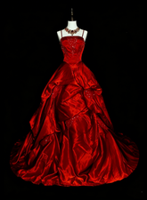 Ball Gown Spaghetti Straps Burgundy Satin Prom Dresses Evening Gown Formal Dress Vintage Party N1776