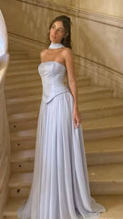 Elegant A line Strapless Light Sky With Scarf Winter Long Formal Ideas Prom Evening Dress Dinner Outfits Party Gowns For Women AB2025