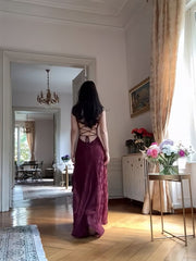 Spaghetti Strap Sheath Wedding Guest Dresses, Lace Rust Red Prom Formal Dresses AB1845