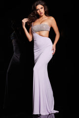 Jovani 23128 One Shoulder Cut Out Embellished Bust Long Formal Prom Dress