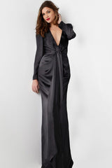 Jovani 23180 Long Ruched High Slit Formal Dress
