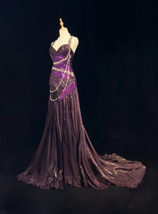 Vintage Prom Dresses 1960s Mermaid Spaghetti Strap Purple With Beaded Long Prom Gown N3117