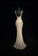 Elegant Sheath V Neck Champagne Chiffon With Pleated Bodice Formal Dress Long Prom Dresses N2737