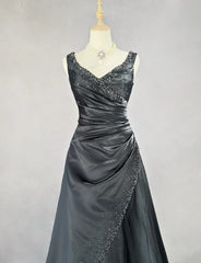 Vintage 90s Prom Dresses Ball Gown V Neck Black With Silver Beading Long Prom Gown N3022
