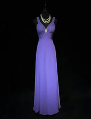 Vintage Prom Dresses A line V Neckline Purple Chiffon 80s Long Formal Evening Outfits N3887