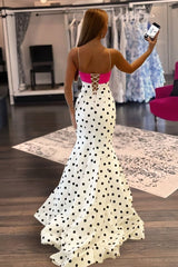 Charming Spaghetti Straps Polka Dots Mermaid Formal Prom Dresses With Bow Birthday Outfits AB2310