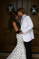 Charming Black Tops Polka Dots Mermaid Formal Prom Dresses With Lace 18th Birthday Outfits AB2311