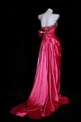 Modest Prom Dresses A line Strapless Hot Pink Fuchsia Long Formal Dance Dress N2975