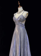 Vintage Prom Dresses 1960s A Line Spaghetti Strap Lilac Backless Sequined With Ruffled Long Prom Gown N3113