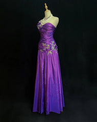 Vintage Prom Dresses Mermaid One Shoulder Grape Taffeta With Appliqued 90s Long Formal Gown N2895