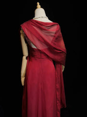 Elegant Prom Dresses A line Jewel Neck Burgundy Chiffon With Cape Beaded Sleeveless Long Formal Gown N2885