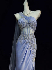 Beautiful Prom Dresses Mermaid One Shoulder Lilac With Appliqued Sleeveless Long Formal Evening Outfits N3642