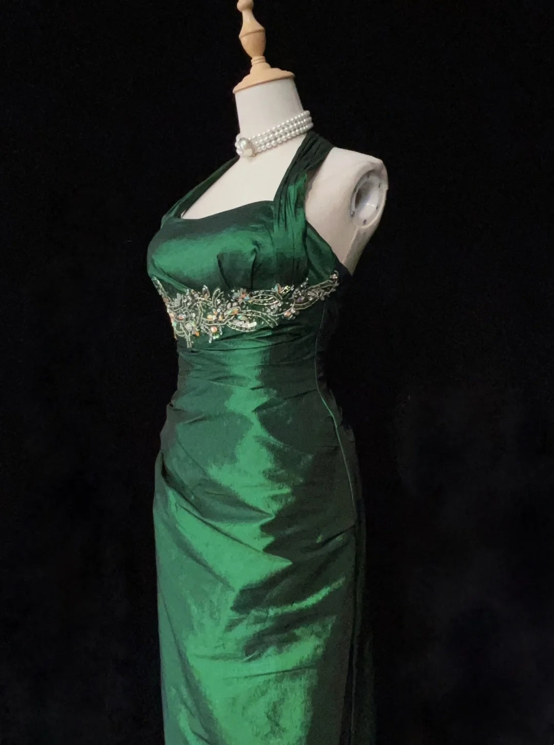 Vintage Prom Dresses Inspo Mermaid 90s Halter Dark Green With Appliqued For Women Formal Dress N3269