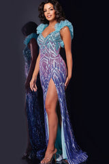 Jovani 40761 Fitted Long Formal Geometric Ruffled Prom Dress