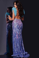 Jovani 40761 Fitted Long Formal Geometric Ruffled Prom Dress