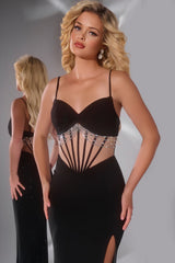 Jovani 42758 Long Fitted Slit Formal Beaded Corset Prom Dress