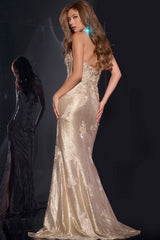Jovani 43587 Long Formal Lace Gown Side Slit Prom Dress