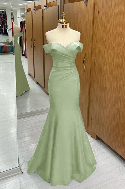 Navy Blue Off-the-shoulder Sweetheart Short Sleeves Long Mermaid Prom Dress Birthday Outfits AB2390