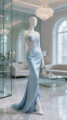Sexy Mermaid Sweetheart Blue Slit Prom Dresses With Split Beads Party Dress Long Evening Dresses AB2127