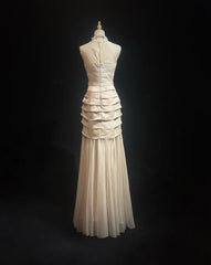 Vintage Prom Aesthetic Dresses Mermaid V Neck Champagne With Layers Long Formal Dress N3029