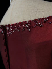 Vintage 90s Prom Dresses A line Sweetheart Burgundy With Beading Long Prom Gown N3006