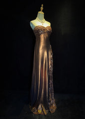 Vintage Prom Dresses Inspo A Line Sweetheart Brown Satin Long 1990s With Sequined Formal Gowns N3345