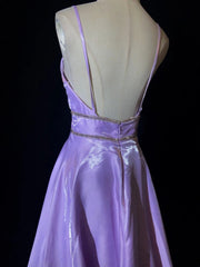 Vintage Prom Dresses 90s A Line Spaghetti Strap Lilac Long Semi Formal Evening Outfits N3658