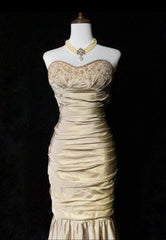 Vintage Prom Dresses 2000s Mermaid Sweetheart Champagne With Beading Long Prom Gown N3023