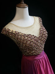 Vintage Prom Dresses A line Scoop Fuchsia Chiffon With Beading 80s Long Formal Evening Outfits N3880
