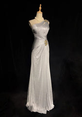 Beautiful Prom Dresses A line One Shoulder Silver Grey Long Formal Evening Outfits N3663