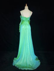 Beautiful Prom Dresses A Line Spaghetti Strap Green Chiffon With Ruffle Long Evening Outfits N3331