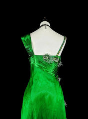 Vintage A Line Straps Green 70s With Pleated Beads Long Prom Gown Party Wear Dresses N1840