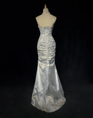 Charming Prom Dresses Mermaid Spaghetti Strap Silver Gray With Beaded Long Formal Evening Outfits N3687