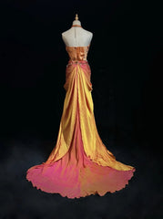 Charming Prom Dresses Mermaid Pink Halter Orange Satin With Ruffled Long Evening Outfits N3430